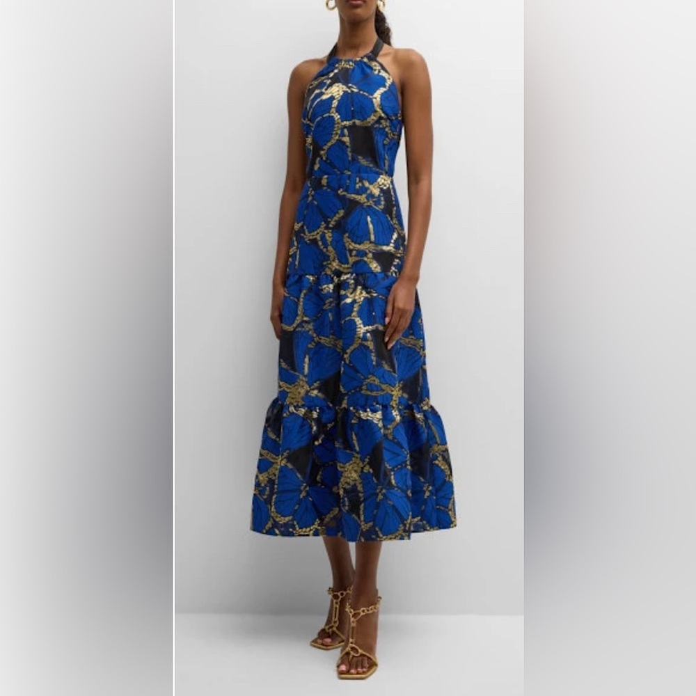 Hayden Tiered Butterfly Jacquard Halter Dress
Milly